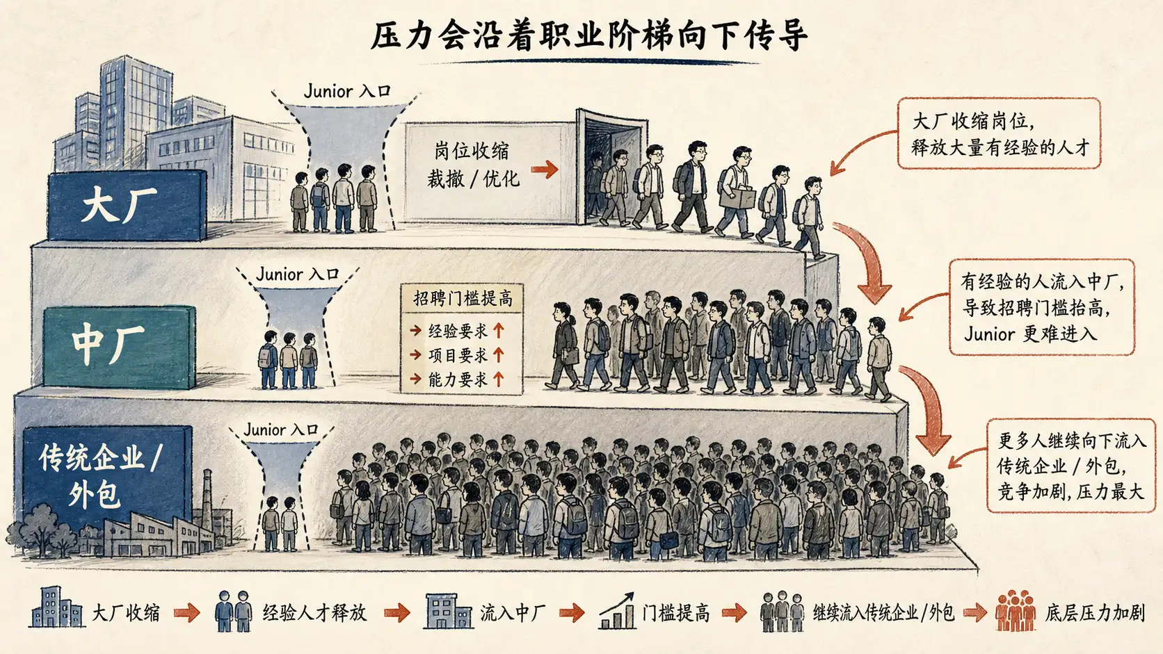 压力会沿着职业阶梯向下传导